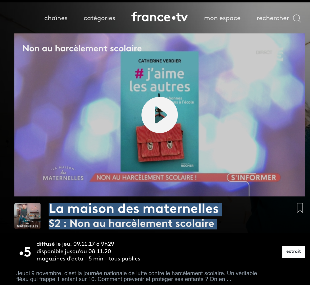 France 5 La Maison Des Maternelles S2 Non Au Harcelement Scolaire Psyfamille Accompagner Soigner Aider Les Enfants A Grandir